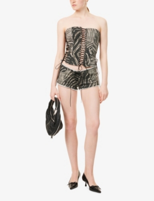 Jaded London Womens Odile Lace-up Stretch-denim Corset Zebra In Zebra