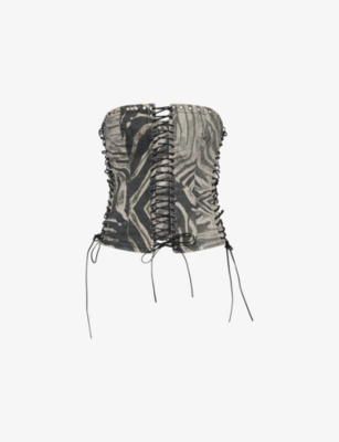 Jaded London Womens Odile Lace-up Stretch-denim Corset Zebra In Zebra