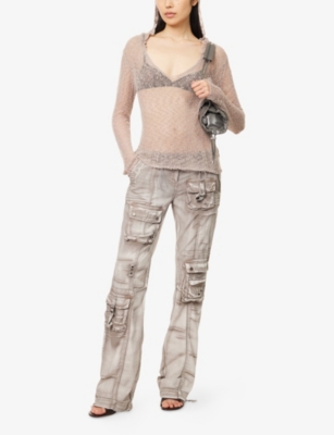 Jaded London Womens Ara Low-rise Washed Woven Cargo Trousers Silver In Brown