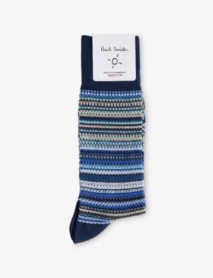 PAUL SMITH: Signature Stripe Pique Cotton-Blend Socks