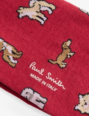 PAUL SMITH: Dog Print Crew-Length Stretch Cotton-Blend Socks