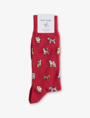 PAUL SMITH: Dog Print Crew-Length Stretch Cotton-Blend Socks