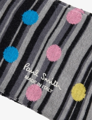PAUL SMITH: Polka-Dot Striped Stretch Cotton-Blend Socks