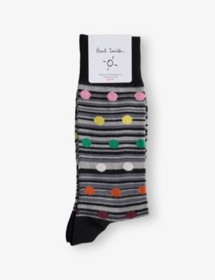 PAUL SMITH: Polka-Dot Striped Stretch Cotton-Blend Socks