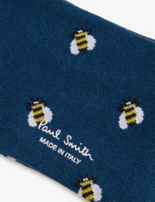 PAUL SMITH: Bee-Print Crew-Length Stretch Cotton-Blend Socks
