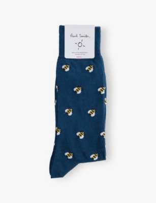 PAUL SMITH: Bee-Print Crew-Length Stretch Cotton-Blend Socks