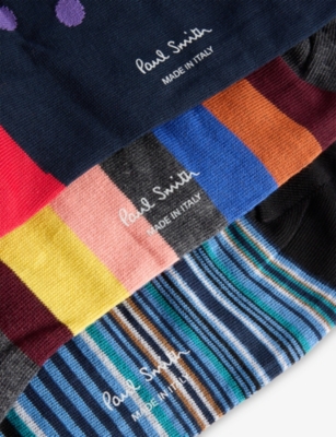 PAUL SMITH: Stripe and Spot Pack of Three Cotton-Blend Socks