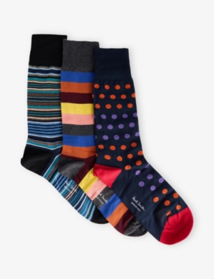 PAUL SMITH: Stripe and Spot Pack of Three Cotton-Blend Socks
