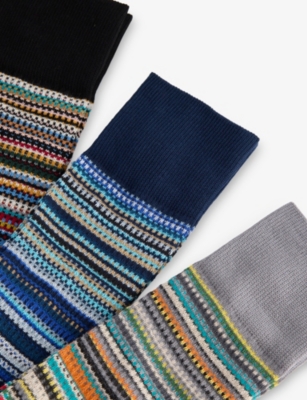 PAUL SMITH: Signature-Stripe Pack-Of-Three Stretch Cotton-Blend Socks