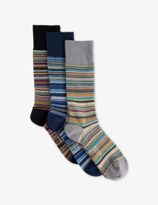 PAUL SMITH: Signature-Stripe Pack-Of-Three Stretch Cotton-Blend Socks