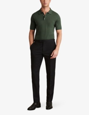 Reiss Manor Half-button Short-sleeve Merino-wool Polo Shirt Kale Green In Green