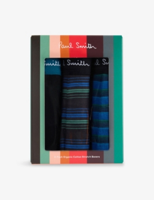 PAUL SMITH: Striped Logo-Branded Pack Of Three Cotton-Jersey Trunks
