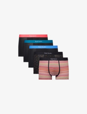 PAUL SMITH: Striped Logo-Waistband Pack Of Five Cotton-Jersey Trunks