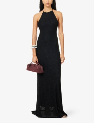 Christopher Esber Womens Black Metallic Imber Metallic Halter Knitted Maxi Dress In Black