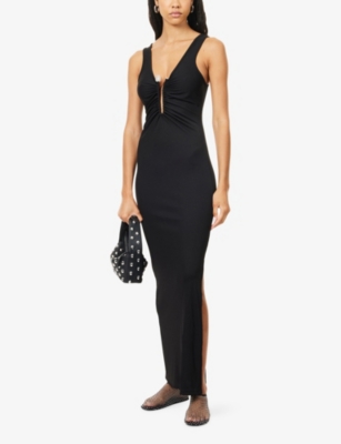 Christopher Esber Womens Black Crystal Pin Embellished Tank Jersey Maxi Dress In Black