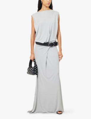 Christopher Esber Womens Slate Grey Leather Belted Jersey Maxi Dress In Gray