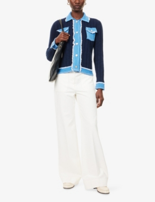 BARRIE: Denim Hybrid Ribbed Cashmere, Wool And Cotton Jacket