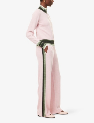Barrie Womens Cricket Club Wide-leg Cashmere Trousers Stripes Pink In Pink