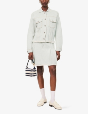 BARRIE: Denim Pleated Cashmere And Cotton Jacket