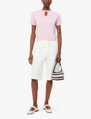 BARRIE: Cutie Strass Short-Sleeves Cashmere Top