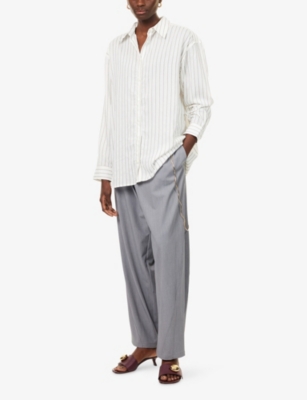 Darkpark Womens Light Grey Phebe Chain-adorned Wide-leg Wool-blend Trousers In Gray
