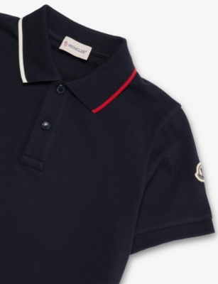 MONCLER: Piqué Striped-Trim Cotton Polo Shirt 4-14 Years