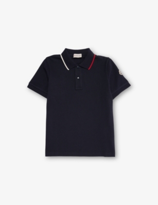MONCLER: Piqué Striped-Trim Cotton Polo Shirt 4-14 Years