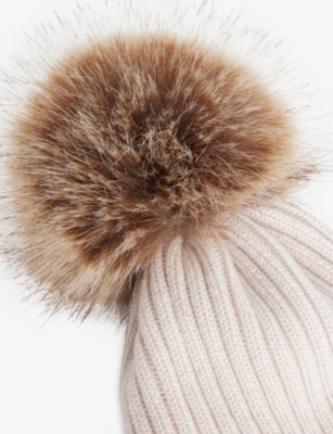 MONCLER: Pom-Pom Ribbed Wool Beanie 4-10 Years