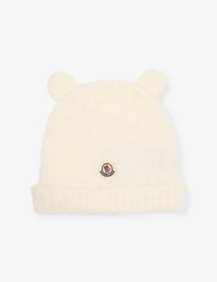 Moncler Girl's Wool Fleece Infant Beanie With Teddy Bear Ears In Yellow