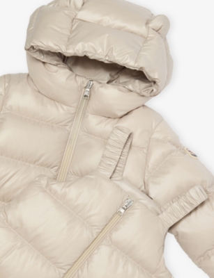 Moncler Light Beige Baby Padded Shell-down Jacket And Overalls Se In White