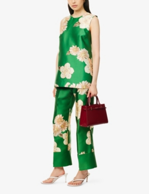 Alemais Sage Printed Recycled Satin-twill Top