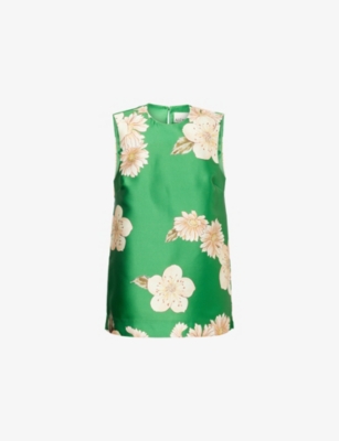 Alemais Sage Printed Recycled Satin-twill Top