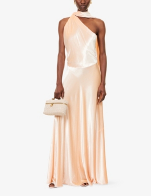 Alberta Ferretti Womens Pink Velvet One-shoulder Woven Maxi Dress In Orange