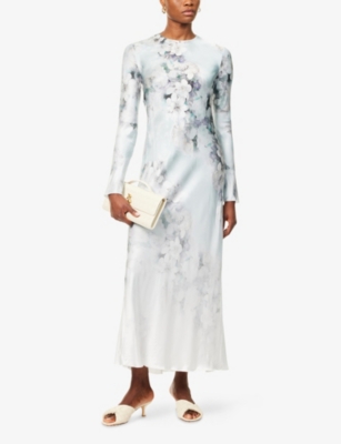 Alberta Ferretti Womens Multi Ice Floral Long-sleeves Woven Maxi Dress In Metallic