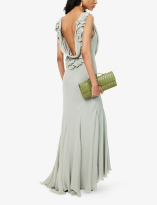 Alberta Ferretti Womens Ice Ruffled Creponne Woven Maxi Dress In Gray