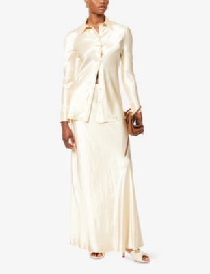 Alberta Ferretti Womens Ivory Shiny-satin High-waist Woven Maxi Skirt In Nude