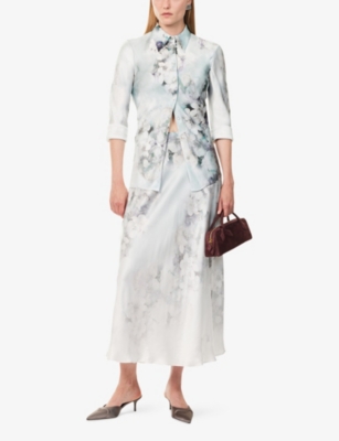 Alberta Ferretti Womens Multi Ice Blossom-print High-rise Satin Maxi Skirt In Blue