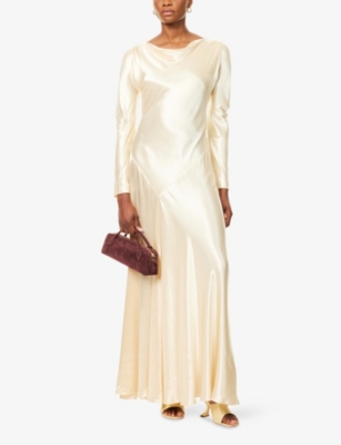 Alberta Ferretti Womens Ivory Draped-neckline Long-sleeves Woven Maxi Dress In White