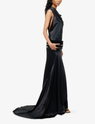 Alberta Ferretti Womens Black Draped Asymmetric Woven Maxi Dress In Black