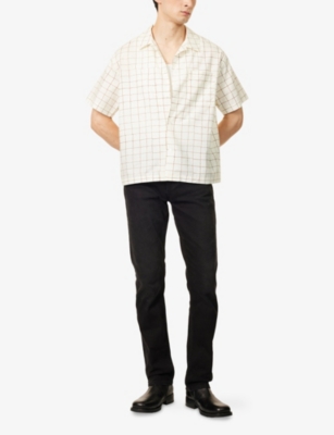 Frame Mens Vintage Check Cotton-blend Shirt Cream Multi Xl In Cream Multi