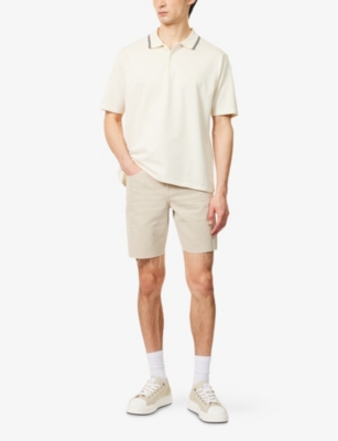 Frame Mens Striped Collar Regular-fit Pique Polo Top White Sand In White
