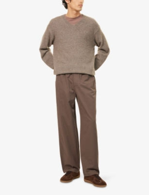 Frame Mens Soft Mocha V-neck Cashmere And Silk Jumper In Brown