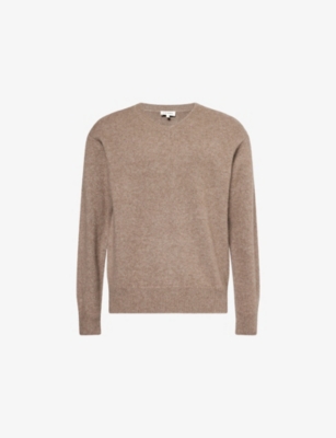 Frame Mens Soft Mocha V-neck Cashmere And Silk Jumper