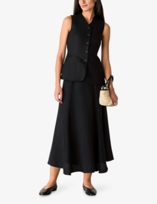 Whistles Womens Black Helena Lyocell And Linen Midi Skirt