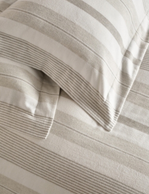 The White Company Farne Striped Cotton Oxford Pillowcase In Brown