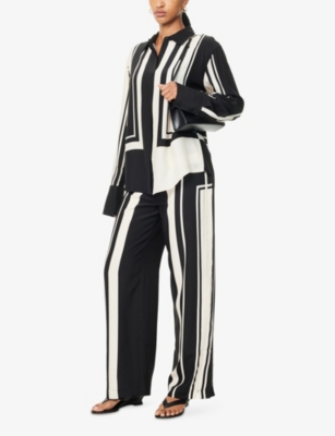 SIR WOMENS MILANO NERO PIETRA WIDE-LEG SILK TROUSERS XS 
