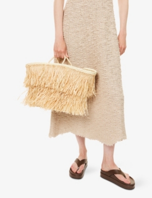 BOUTIQUE BONITA WOMENS NEUTRAL BOHO PALM BASKET BAG 