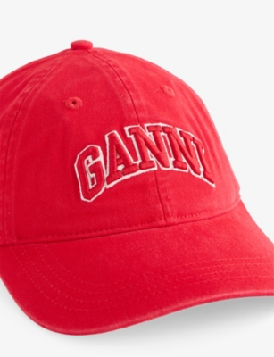 Ganni Womens Fiery Red Washed Logo-embroidered Cotton-canvas Cap