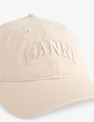 GANNI: Washed Logo-Embroidered Cotton-Canvas Cap
