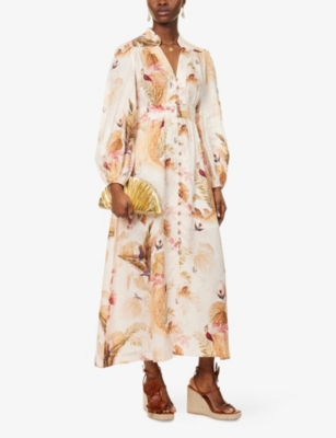 ZIMMERMANN: Ascension Plunge Linen Midi Dress